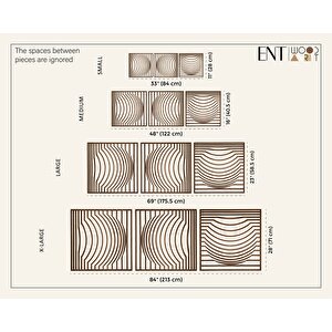 Ent Wood Art Ahşap Duvar Tablosu, 3 Parça Ahşap Modern Kare Oval Dalga Duvar Dekoru, Soyut Desen Duvar Paneli, Ceviz