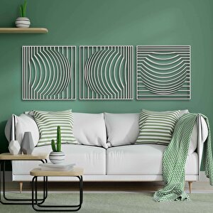 Ent Wood Art Ahşap Duvar Tablosu, 3 Parça Ahşap Modern Kare Oval Dalga Duvar Dekoru, Soyut Desen Duvar Paneli, Beyaz