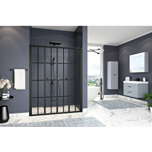 Harmonika Temperli 4 Mm Ön Cephe Katlanır Cam Duşakabin Siyah Profil Siyah Karolaj Cam 131 cm