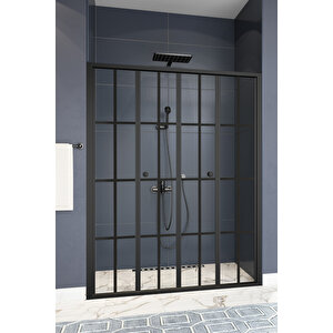 Harmonika Temperli 4 Mm Ön Cephe Katlanır Cam Duşakabin Siyah Profil Siyah Karolaj Cam 171 cm