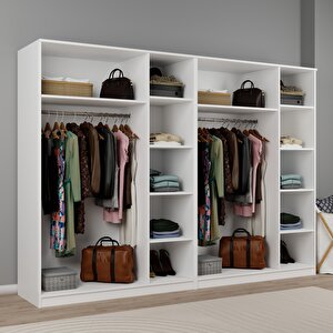Lucas 6 Kapaklı, 12 Raf Bölmeli, Askılıklı Geniş Elbise Dolabı, Gardırop, beyaz 190*270