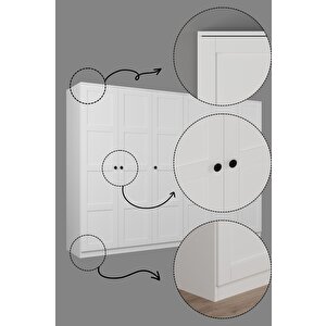 Lucas 6 Kapaklı, 12 Raf Bölmeli, Askılıklı Geniş Elbise Dolabı, Gardırop, beyaz 190*270