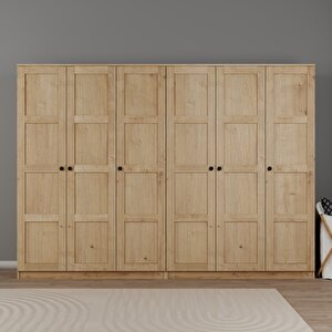 Lucas 6 Kapaklı, 12 Raf Bölmeli, Askılıklı Geniş Elbise Dolabı, Gardırop, safir Meşe 190*270