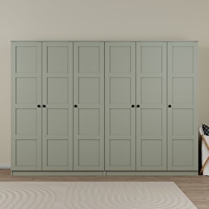 Lucas 6 Kapaklı, 12 Raf Bölmeli, Askılıklı Geniş Elbise Dolabı, Gardırop, yeşil 190*270