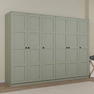 Lucas 6 Kapaklı, 12 Raf Bölmeli, Askılıklı Geniş Elbise Dolabı, Gardırop, yeşil 190*270