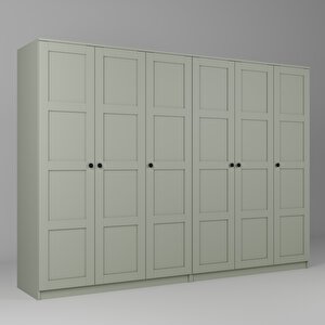 Lucas 6 Kapaklı, 12 Raf Bölmeli, Askılıklı Geniş Elbise Dolabı, Gardırop, yeşil 190*270