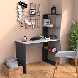 T8030 Atlas Kitaplıklı Çalışma Masası Antrasit-beyaz