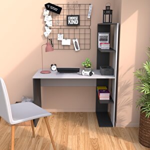 T8030 Atlas Kitaplıklı Çalışma Masası Antrasit-beyaz