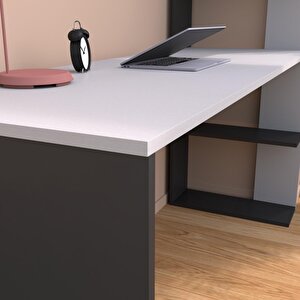T8030 Atlas Kitaplıklı Çalışma Masası Antrasit-beyaz