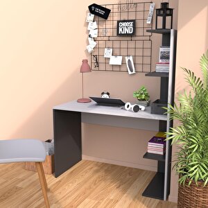 Bimossa T8030 Atlas Kitaplıklı Çalışma Masası Antrasit-beyaz