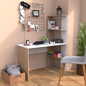 T8020 Atlas Kitaplıklı Çalışma Masası Ceviz-beyaz