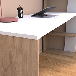 T8020 Atlas Kitaplıklı Çalışma Masası Ceviz-beyaz