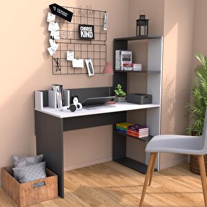 T9030 Barlas Kitaplıklı Çalışma Masası Antrasit-beyaz