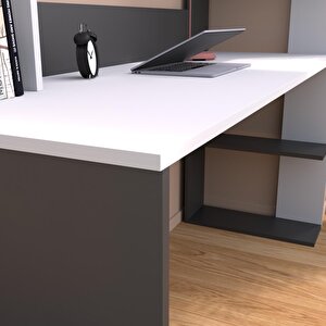 T9030 Barlas Kitaplıklı Çalışma Masası Antrasit-beyaz