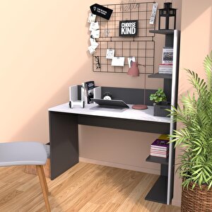 Bimossa T9030 Barlas Kitaplıklı Çalışma Masası Antrasit-beyaz