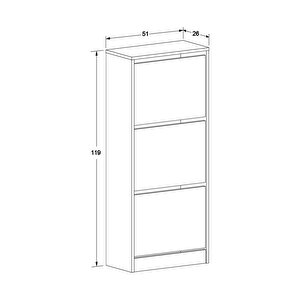 Flat Duo Üç Katlı Ayakkabılık Florida Meşe 51x119x26 Cm