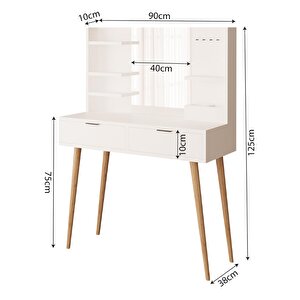 Bimossa A4050 Bella Doğal Ayaklı Aynalı Takı Askılı Makyaj Masası Beyaz