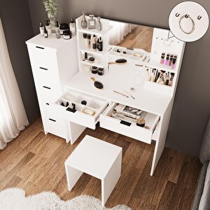 Bimossa U5050 Diena 5+2 Çekmeceli Dolaplı Tabureli Takı Düzenleyicili Makyaj Masası Beyaz