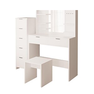 Bimossa U5050 Diena 5+2 Çekmeceli Dolaplı Tabureli Takı Düzenleyicili Makyaj Masası Beyaz