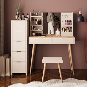 U4060 Bella Makyaj Masası Seti 5+2 Çekmeceli Dolaplı Tabureli Kumtaşı-sepet
