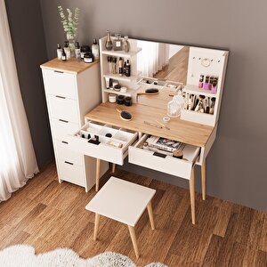 U4060 Bella Makyaj Masası Seti 5+2 Çekmeceli Dolaplı Tabureli Kumtaşı-sepet
