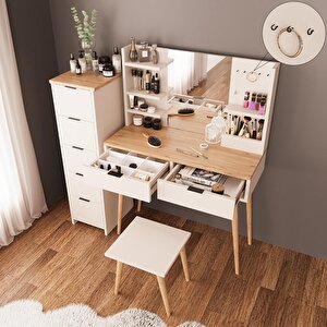 Bimossa U4060 Bella Makyaj Masası Seti 5+2 Çekmeceli Dolaplı Tabureli Kumtaşı-sepet
