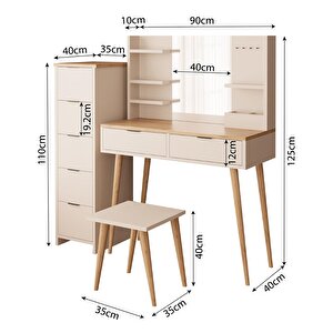 Bimossa U4060 Bella Makyaj Masası Seti 5+2 Çekmeceli Dolaplı Tabureli Kumtaşı-sepet