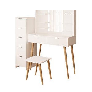 Bimossa U4060 Bella Makyaj Masası Seti 5+2 Çekmeceli Dolaplı Tabureli Kumtaşı-sepet