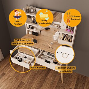 Bimossa A4060 Bella Doğal Ayaklı Aynalı Takı Askılı Makyaj Masası Kumtaşı-sepet