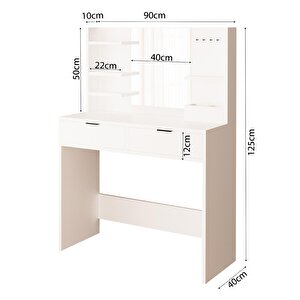 Bimossa A5050 Diena Takı Askılı Raflı Makyaj Masası Aynalı Beyaz