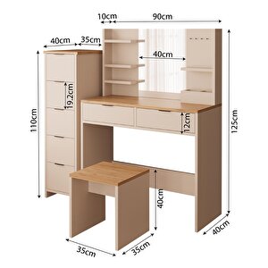 Bimossa U5060 Diena 5+2 Çekmeceli Tabureli Takı Düzenleyicili Makyaj Masası Kumtaşı & Sepet