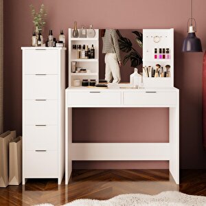 T5050 Diena Çekmeceli Dolaplı Makyaj Masası Beyaz