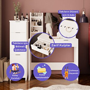 T5050 Diena Çekmeceli Dolaplı Makyaj Masası Beyaz