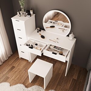 Bimossa Flora U2050 Beyaz 5+2 Çekmeceli Aynalı Makyaj Masası Seti Tabureli