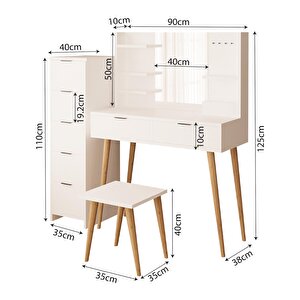 Bimossa U4050 Bella Makyaj Masası Seti 5+2 Çekmeceli Dolaplı Tabureli Beyaz