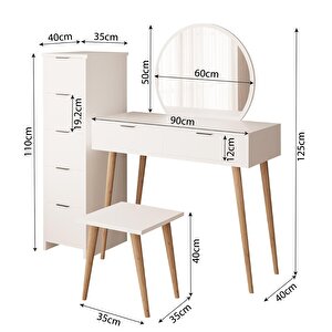 Lucy Makyaj Masası Takımı U1050 – Beyaz | Aynalı, Tabureli, Çekmeceli Dolaplı