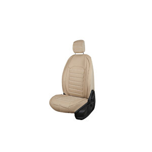 Seat İbiza Uyumlu Lüx Deri Oto Koltuk Kılıfı Ön Arka Takım Çizgili Desen Bej