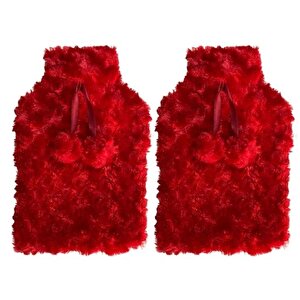 Sıcak Su Torbası 2 Adet,Kırmızı Renkli,Ponponlu Termofor 26X17X2Cm 1 Litre