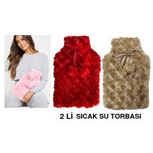 Sıcak Su Torbası 2 Adet Ponponlu Termofor 26X17X2Cm 1 Litre