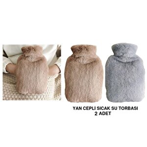 Sıcak Su Torbası 2 Adet,Yan Cepli Peluş Termofor 27X17X2Cm  750Ml