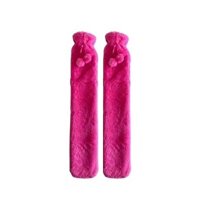 Sıcak Su Torbası 2 Adet,Boyun Ve Omuz için  Uzun Peluş Pembe Ponponlu 2Lt Termofor 75X13Cm