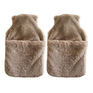 Sıcak Su Torbası 2 Adet,Cepli Bej Peluş Termofor 32,5X17,5Cm  1500 Ml