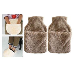 Sıcak Su Torbası 2 Adet,Cepli Bej Peluş Termofor 32,5X17,5Cm  1500 Ml