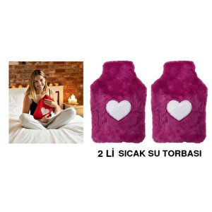 Sıcak Su Torbası 2 Adet,peluş Kalpli̇,pembe Termofor 29x17cm 750ml