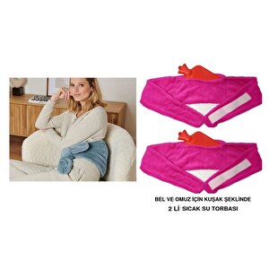Sıcak Su Torbası 2 Adet,Bel Ve Omuz için Kusak Şeklınde Peluş Pembe Termofor 1500Ml 160X22Cm
