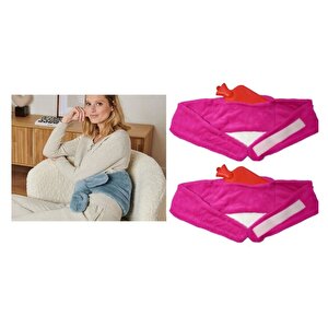 Sıcak Su Torbası 2 Adet,Bel Ve Omuz için Kusak Şeklınde Peluş Pembe Termofor 1500Ml 160X22Cm