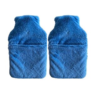 Sıcak Su Torbası 2 Adet,Cepli Mavi Peluş Termofor 32,5X17,5Cm  1500 Ml