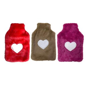 Sıcak Su Torbası 3 Adet,Peluş Kalpli,Termofor 26X17X2Cm 1 Litre