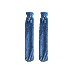 Sıcak Su Torbası 2 Adet,Boyun Ve Omuz için  Uzun Peluş Mavi Ponponlu 2Lt Termofor 75X13Cm