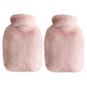 Sıcak Su Torbası 2 Adet,Yan Cepli Pembe Peluş Termofor 27X17X2Cm  750Ml